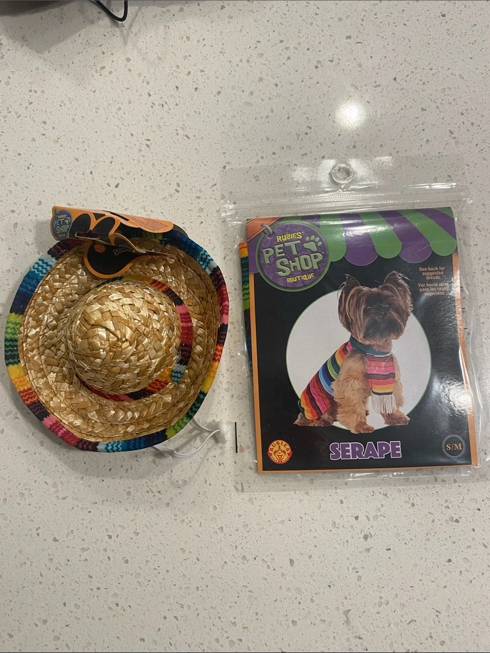 Pet Shop Serape Dog Costume & Straw Hat - Multicolor SET